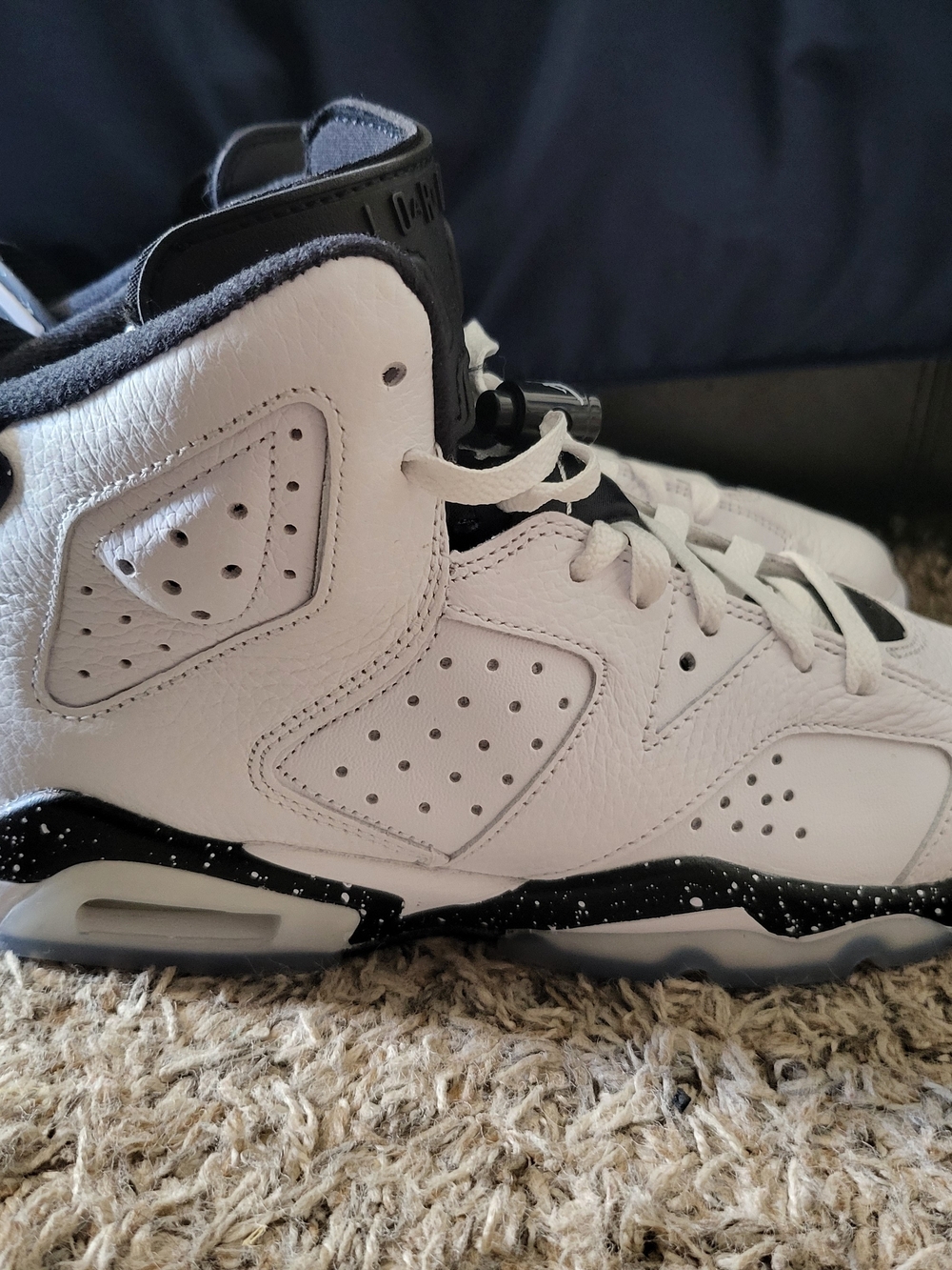 Jordan Kids White and Black High-Top Sneakers with Speckled Midsole